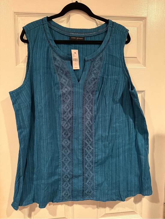 Lane Bryant Tops - Lane Bryant Teal Sleeveless Embroidered V-Neck Tank